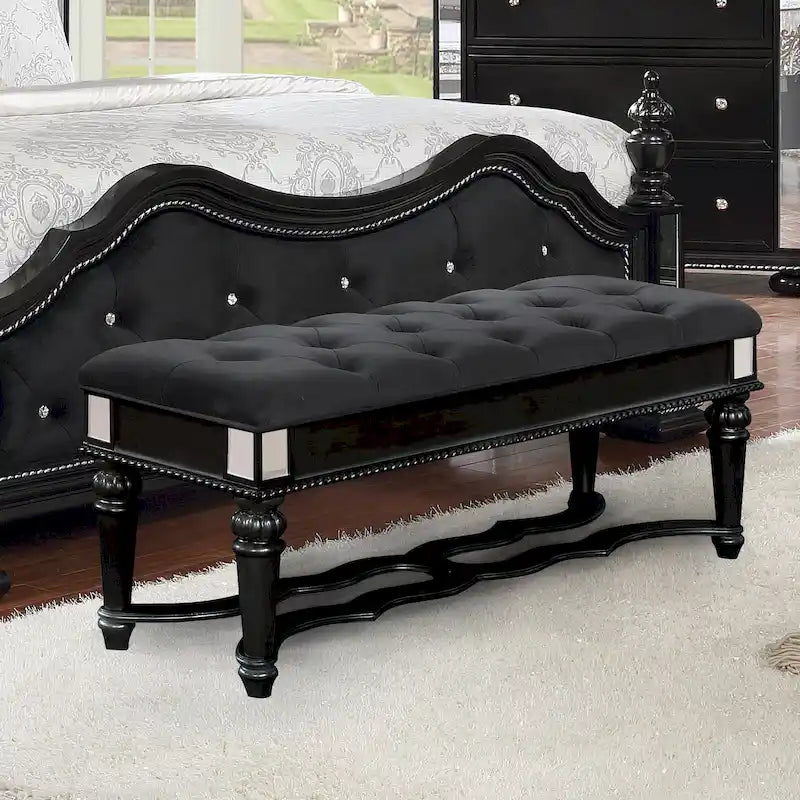 Traditional Fabric Tufted Upholstered Accent Bench