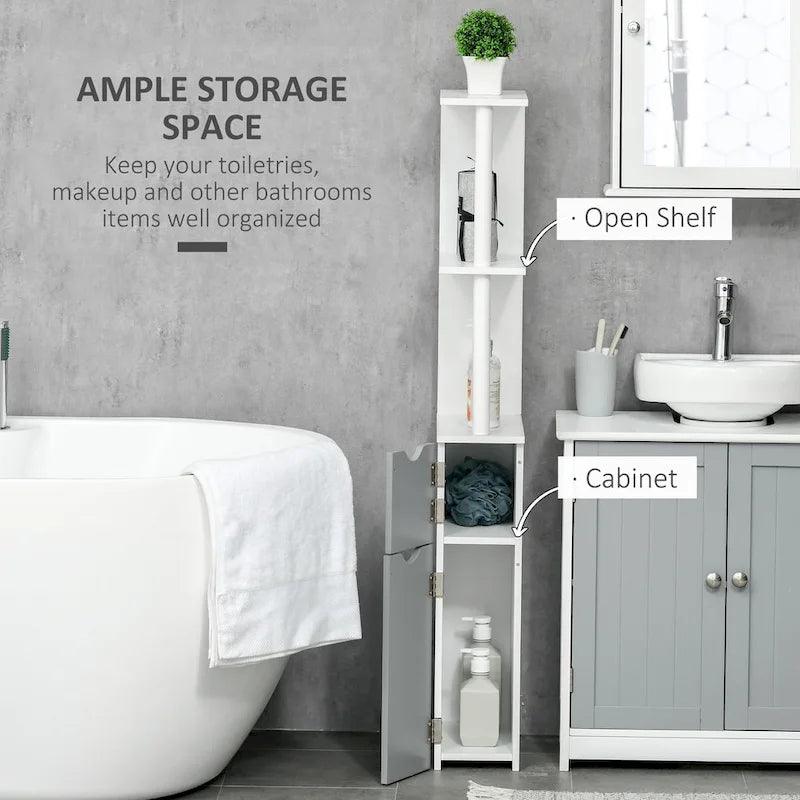 kleankin Tall Bathroom Storage Cabinet with 2 Open Shelves and 2 Door Cabinets, Freestanding Linen Tower