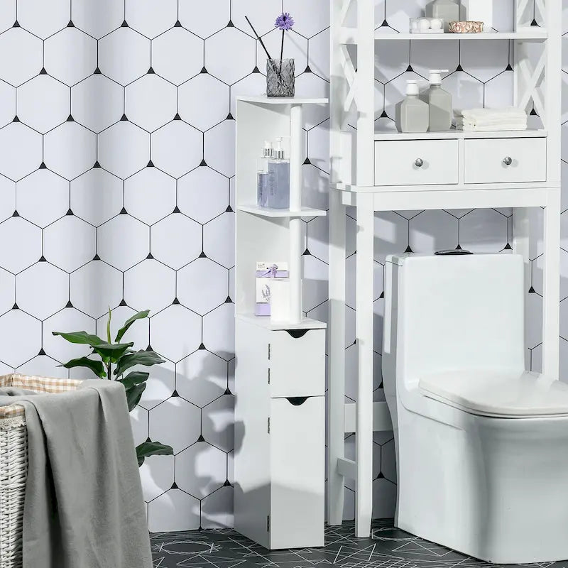 kleankin Tall Bathroom Storage Cabinet with 2 Open Shelves and 2 Door Cabinets, Freestanding Linen Tower