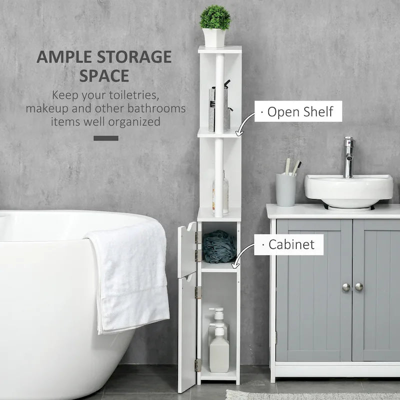 kleankin Tall Bathroom Storage Cabinet with 2 Open Shelves and 2 Door Cabinets, Freestanding Linen Tower