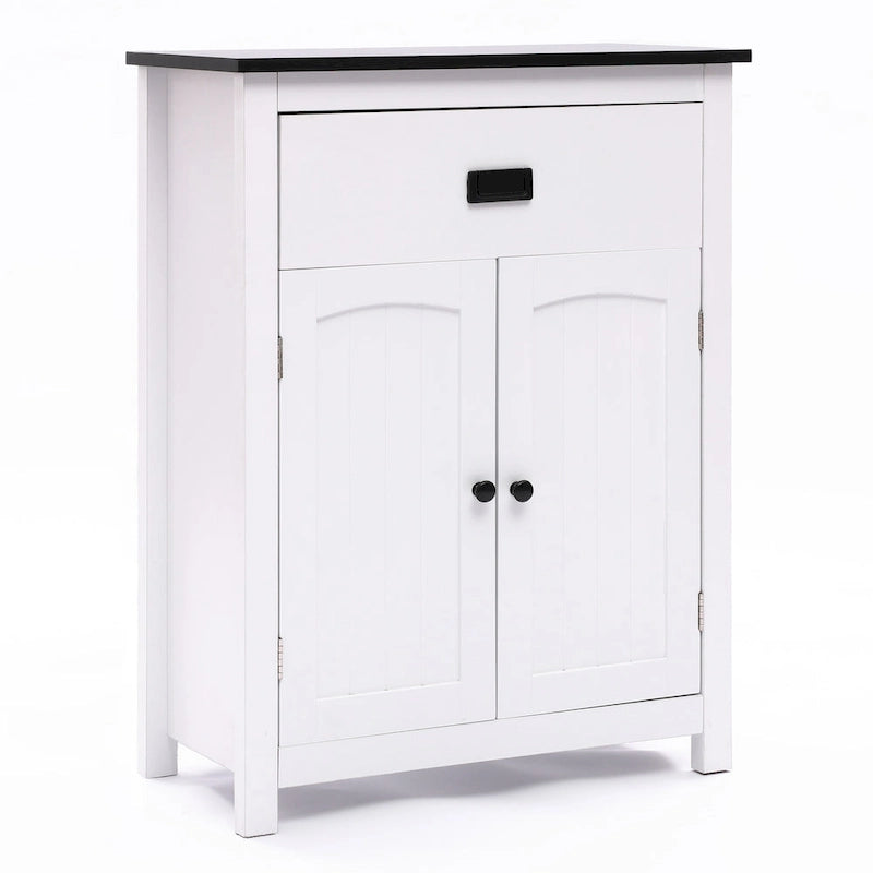 White and Black Wood Bathroom Storage Linen Cabinet - 31.9 H x 23.6 W x 11.8 D