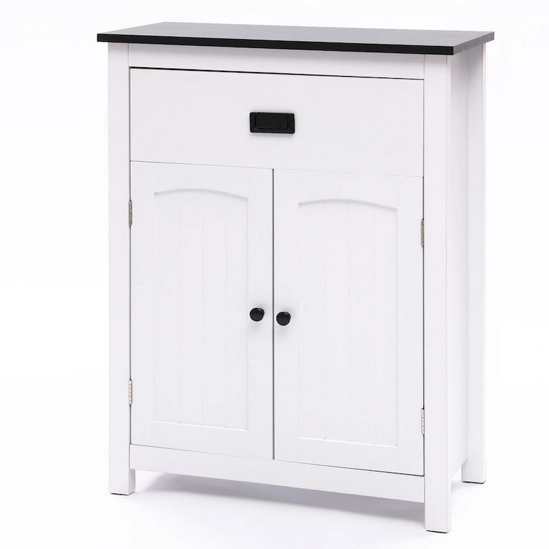 White and Black Wood Bathroom Storage Linen Cabinet - 31.9 H x 23.6 W x 11.8 D