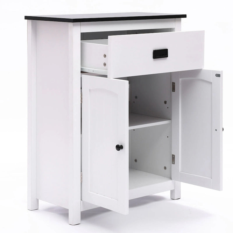White and Black Wood Bathroom Storage Linen Cabinet - 31.9 H x 23.6 W x 11.8 D