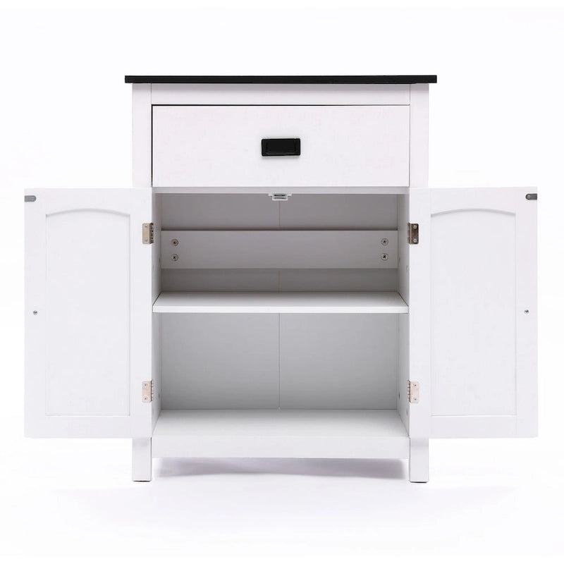 White and Black Wood Bathroom Storage Linen Cabinet - 31.9 H x 23.6 W x 11.8 D