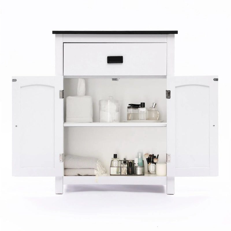 White and Black Wood Bathroom Storage Linen Cabinet - 31.9 H x 23.6 W x 11.8 D