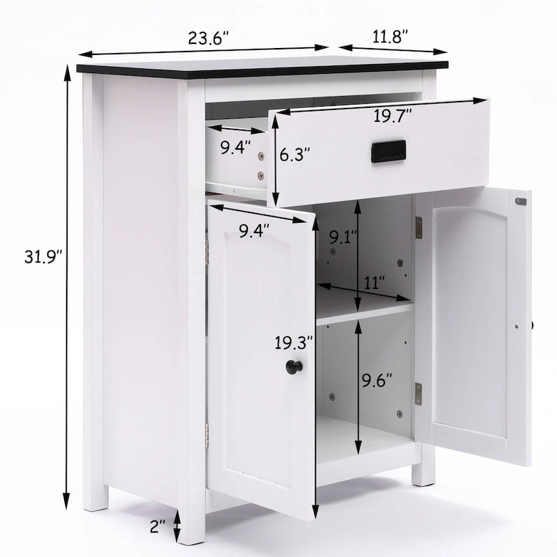 White and Black Wood Bathroom Storage Linen Cabinet - 31.9 H x 23.6 W x 11.8 D