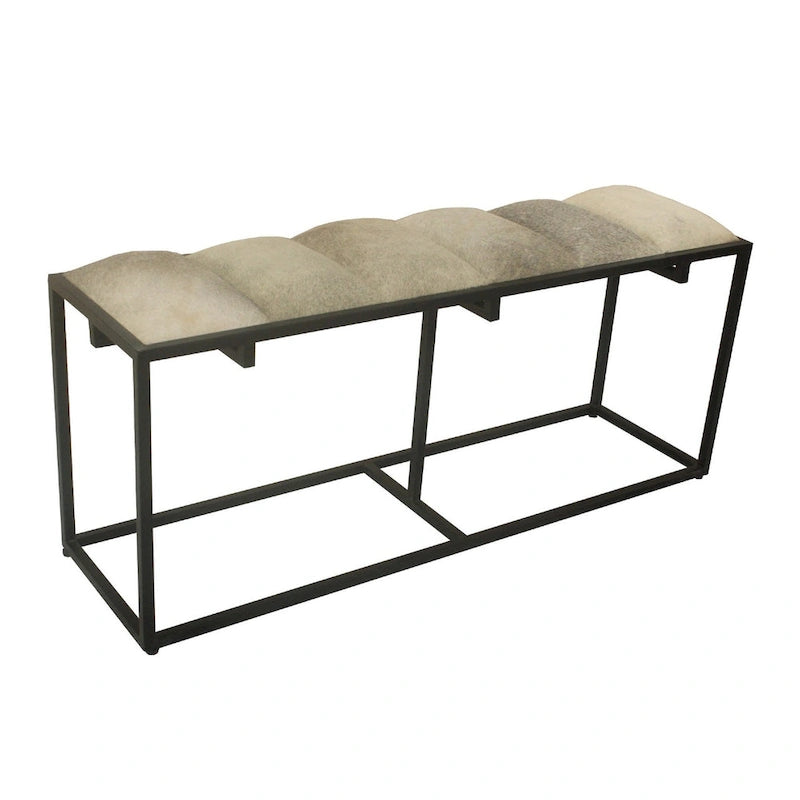 Verga 50W Black Iron, Grey Faux Hair & Leather Patch Bench - 50 x 14 x 22