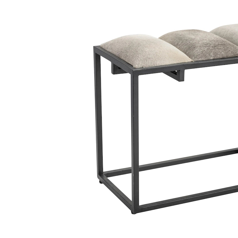 Verga 50W Black Iron, Grey Faux Hair & Leather Patch Bench - 50 x 14 x 22