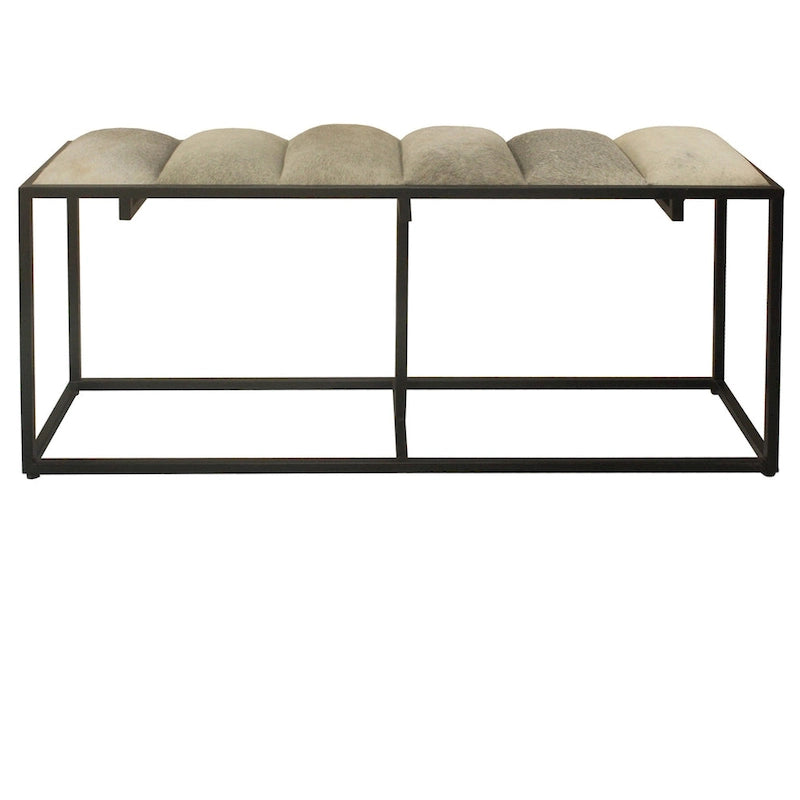 Verga 50W Black Iron, Grey Faux Hair & Leather Patch Bench - 50 x 14 x 22