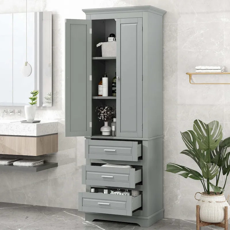 Bathroom Tall Storage Cabinet with Three Drawers