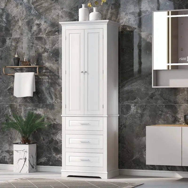 Bathroom Tall Storage Cabinet with Three Drawers