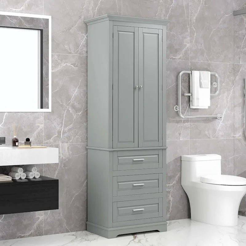 Bathroom Tall Storage Cabinet with Three Drawers