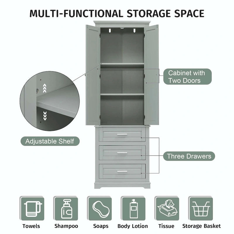 Bathroom Tall Storage Cabinet with Three Drawers