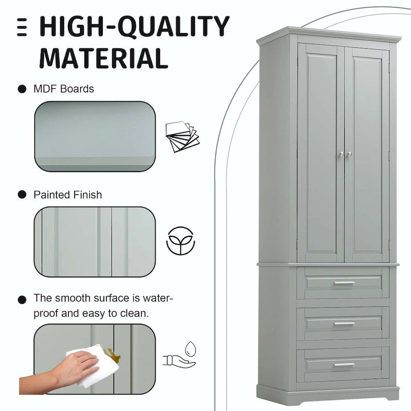 Bathroom Tall Storage Cabinet with Three Drawers
