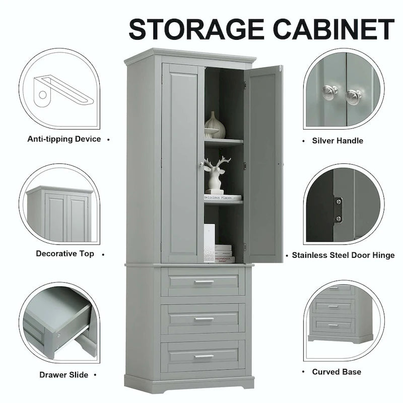 Bathroom Tall Storage Cabinet with Three Drawers