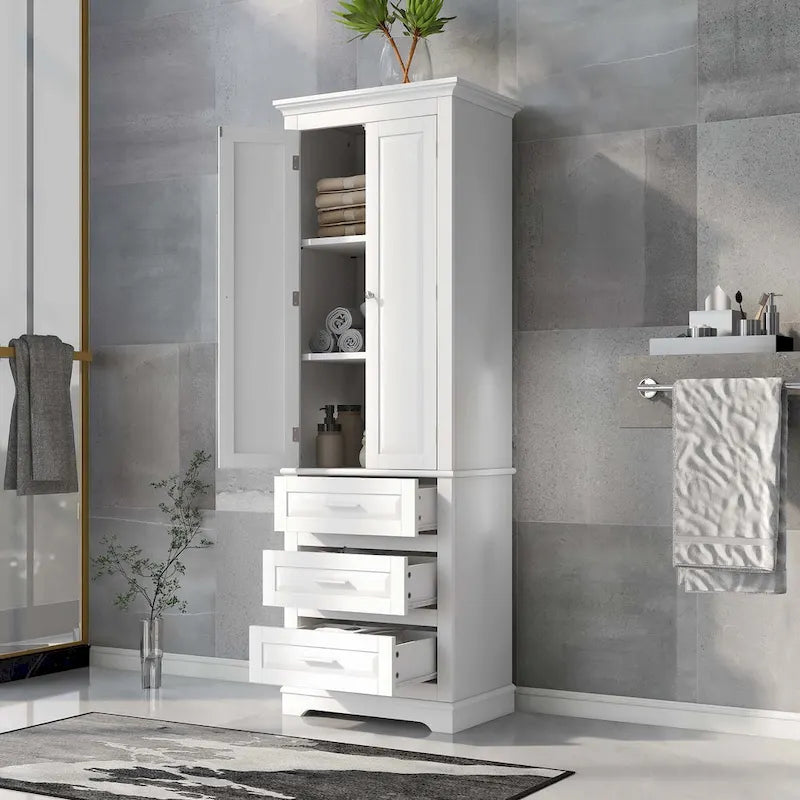 Bathroom Tall Storage Cabinet with Three Drawers