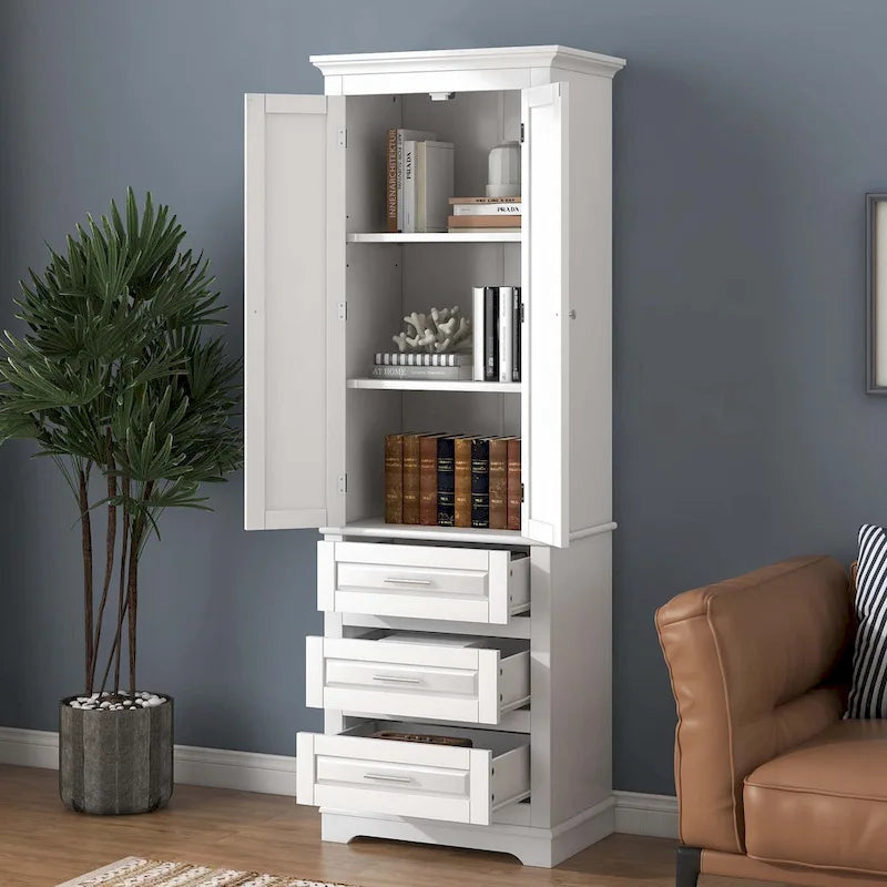 Bathroom Tall Storage Cabinet with Three Drawers