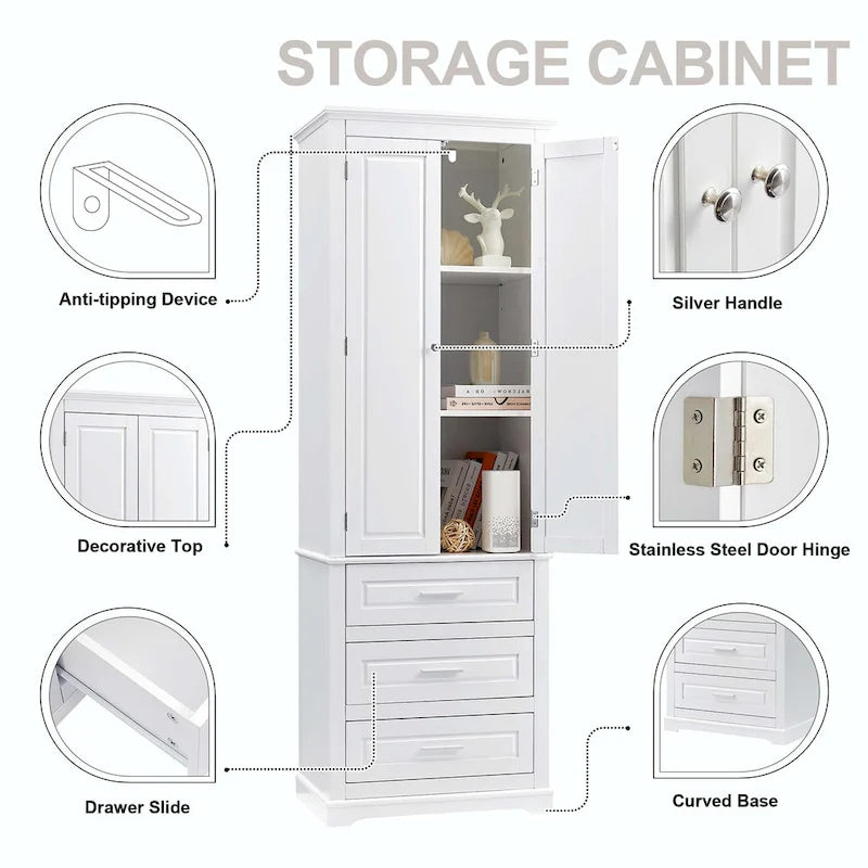 Bathroom Tall Storage Cabinet with Three Drawers