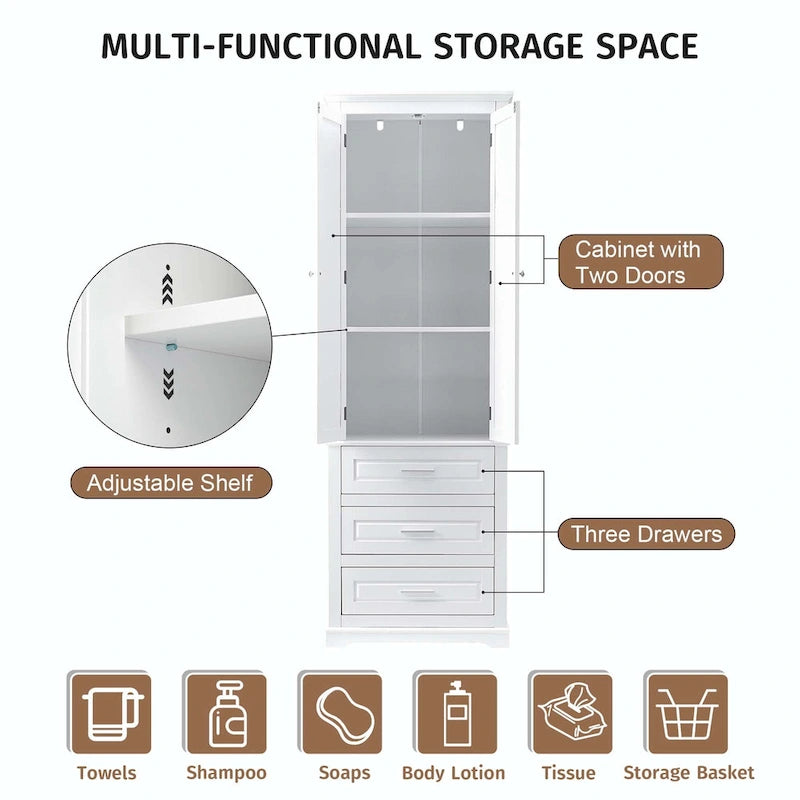Bathroom Tall Storage Cabinet with Three Drawers