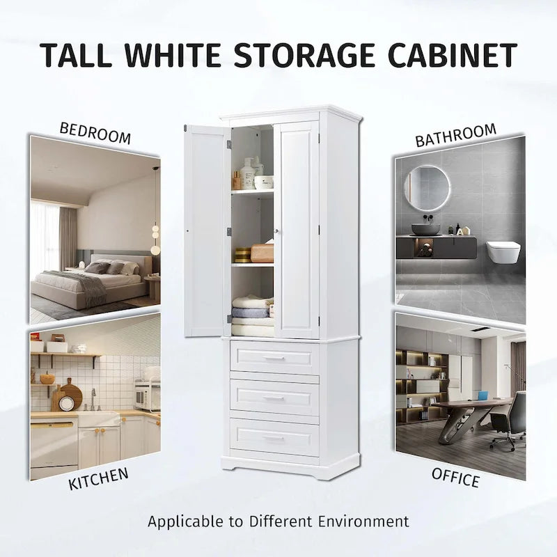 Bathroom Tall Storage Cabinet with Three Drawers