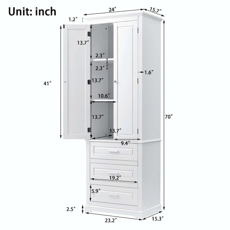Bathroom Tall Storage Cabinet with Three Drawers
