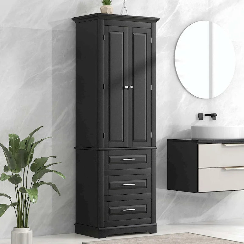 Bathroom Tall Storage Cabinet with Three Drawers