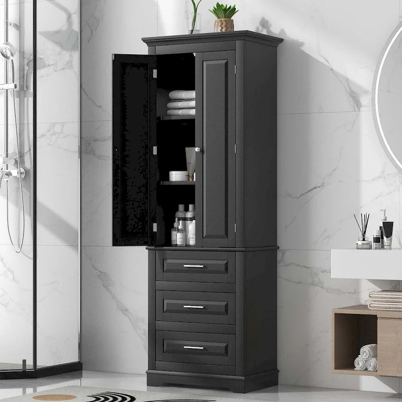 Bathroom Tall Storage Cabinet with Three Drawers