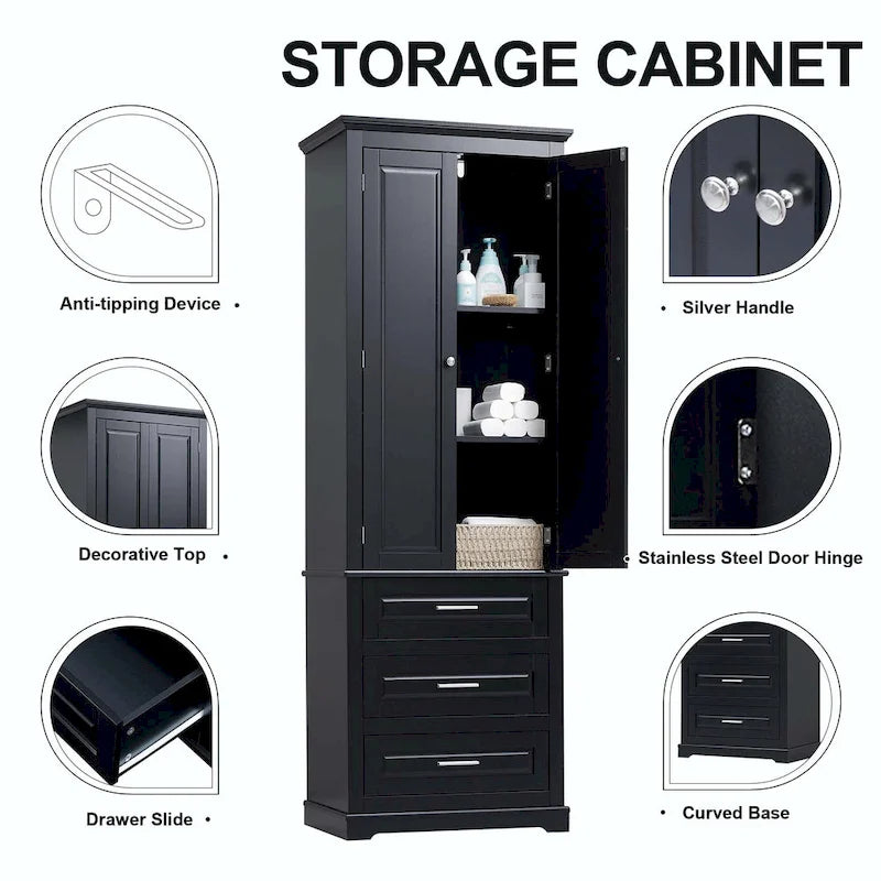 Bathroom Tall Storage Cabinet with Three Drawers