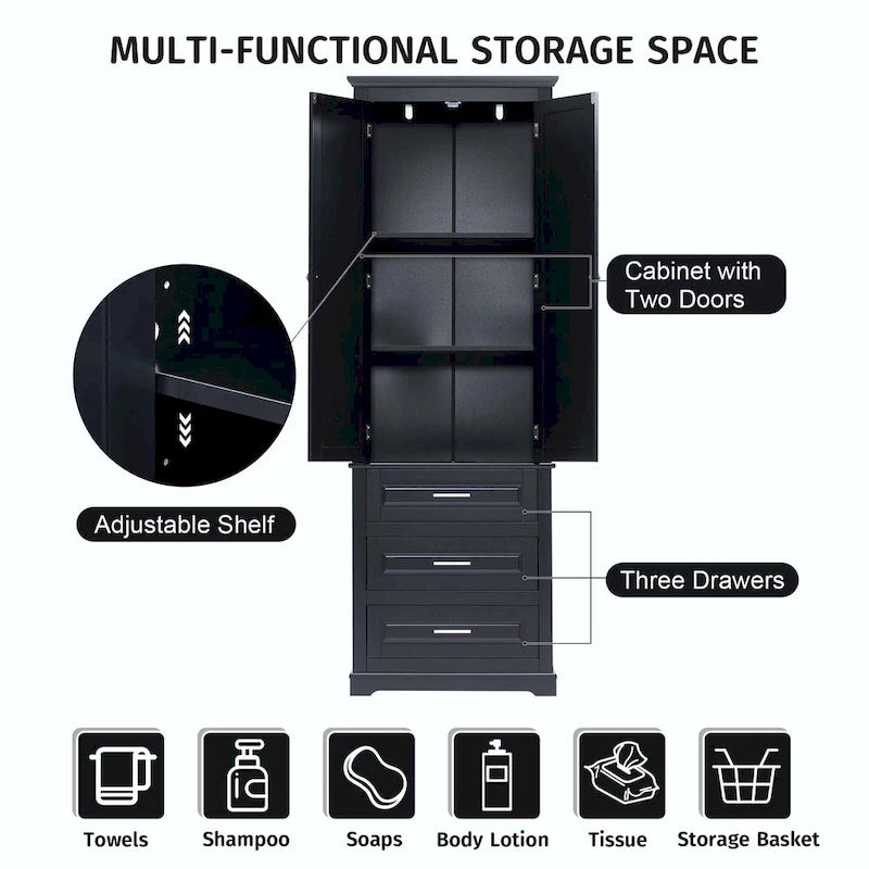 Bathroom Tall Storage Cabinet with Three Drawers
