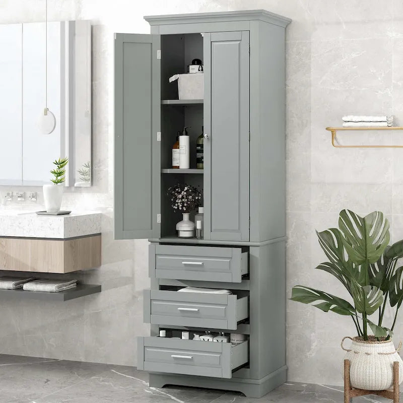 Bathroom Tall Storage Cabinet with Three Drawers