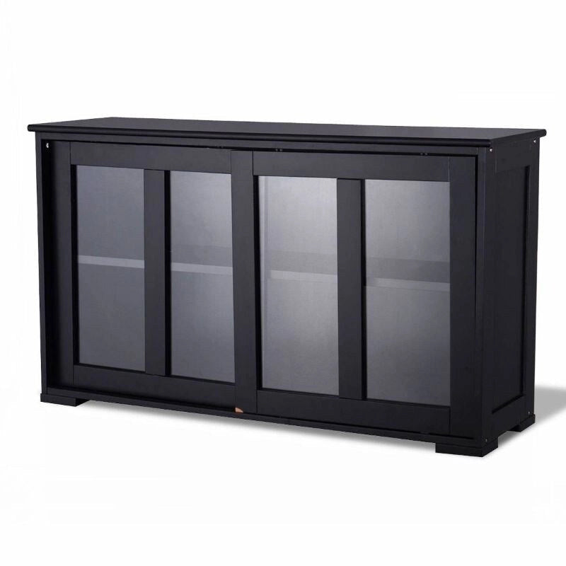 Black Sideboard Buffet Dining Storage Cabinet with 2 Glass Sliding Doors - 24.6 H x 41.9 W x 13 D
