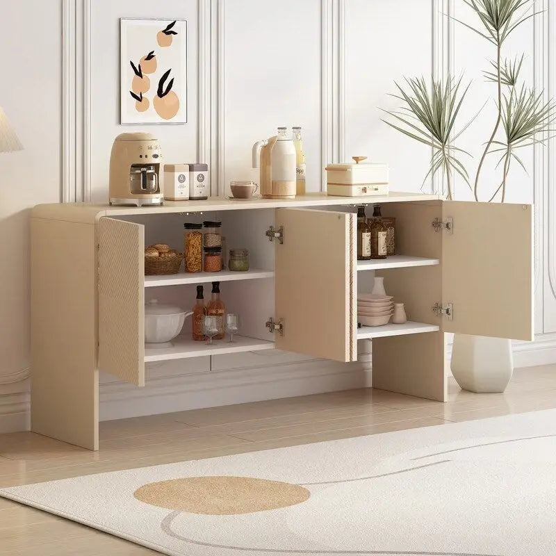 60L Large Storage Space Sideboard with 4 Doors - N/A