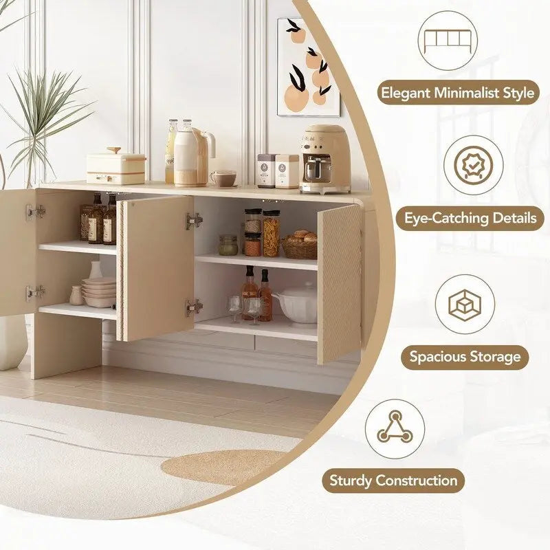 60L Large Storage Space Sideboard with 4 Doors - N/A