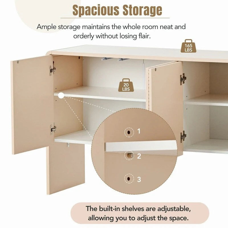 60L Large Storage Space Sideboard with 4 Doors - N/A
