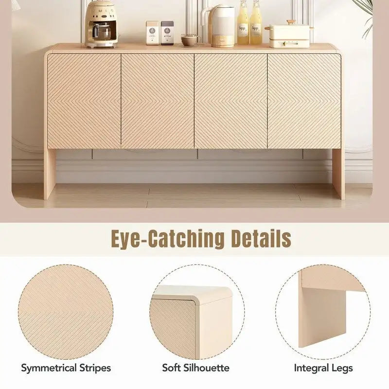 60L Large Storage Space Sideboard with 4 Doors - N/A