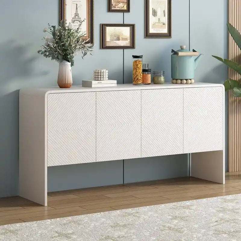 60L Large Storage Space Sideboard with 4 Doors - N/A