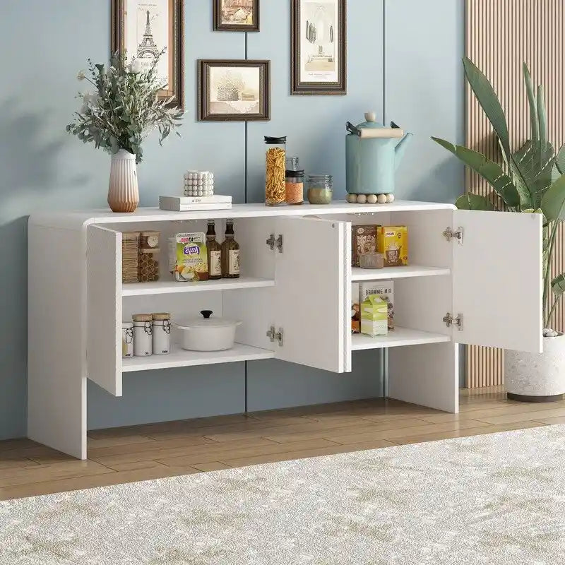 60L Large Storage Space Sideboard with 4 Doors - N/A