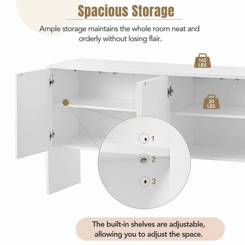 60L Large Storage Space Sideboard with 4 Doors - N/A