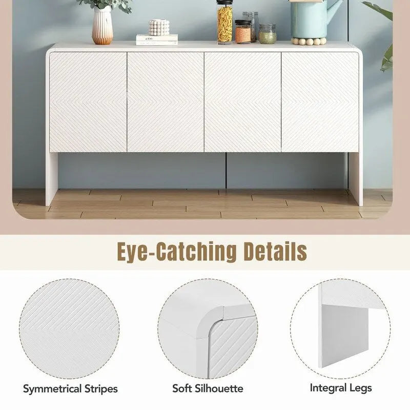 60L Large Storage Space Sideboard with 4 Doors - N/A