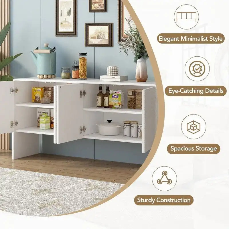 60L Large Storage Space Sideboard with 4 Doors - N/A
