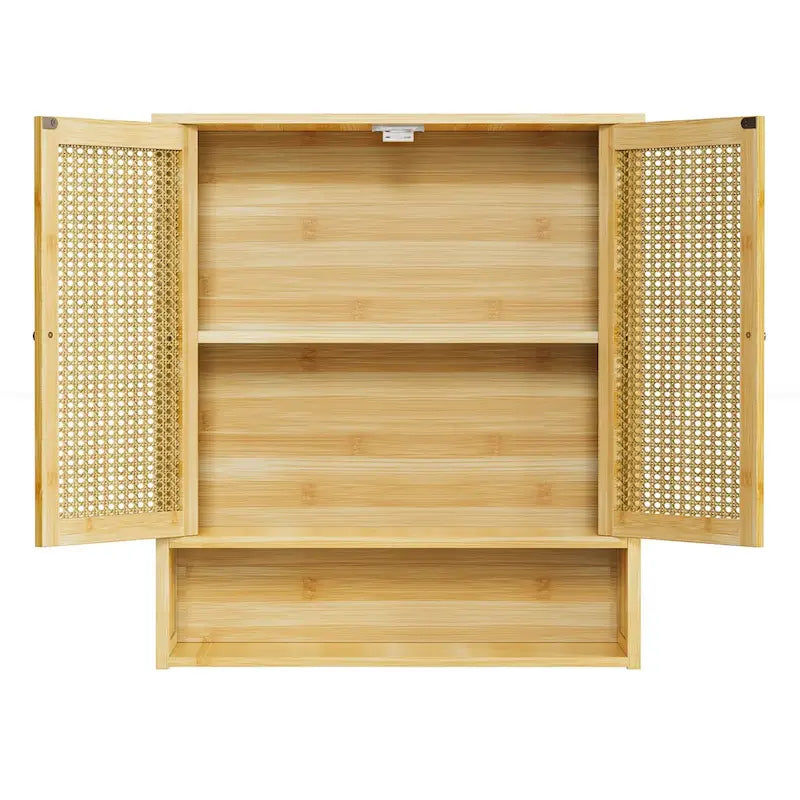 Bamboo Wall Mounted Cabinet Hanging Storage Cabinet with 3 Shelves