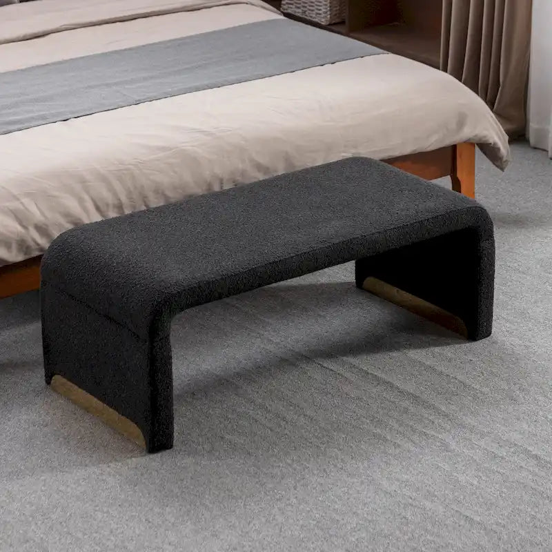 Boucle Fabric Ottoman Footstool Bedroom Bench with Gold Metal Legs