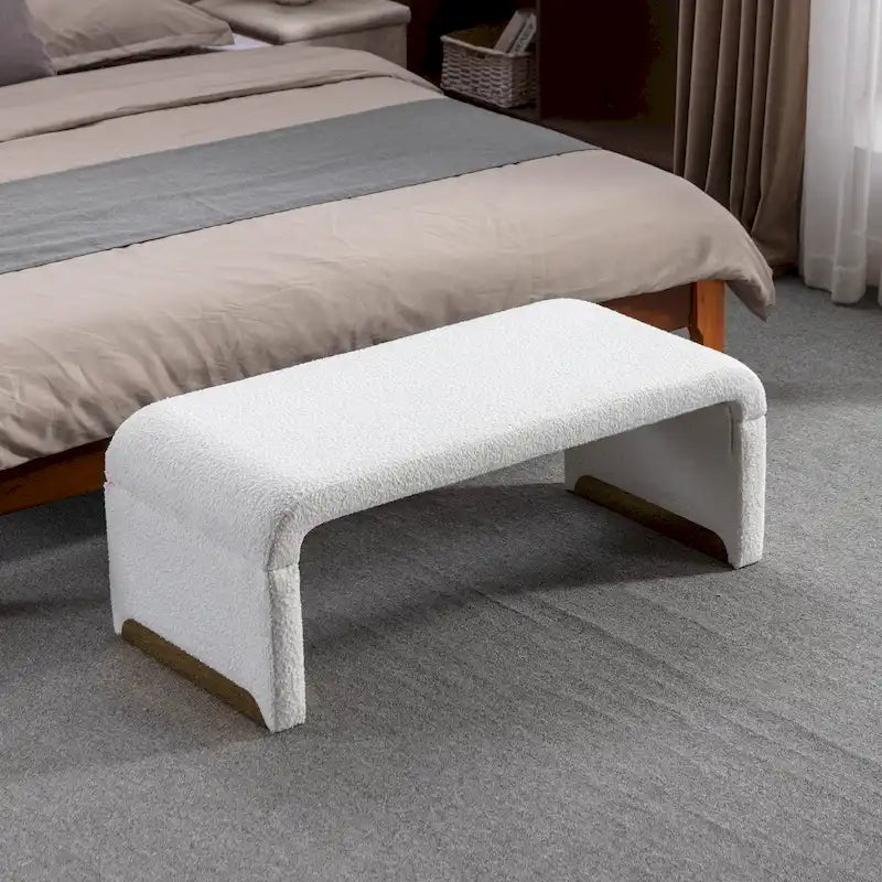 Boucle Fabric Ottoman Footstool Bedroom Bench with Gold Metal Legs