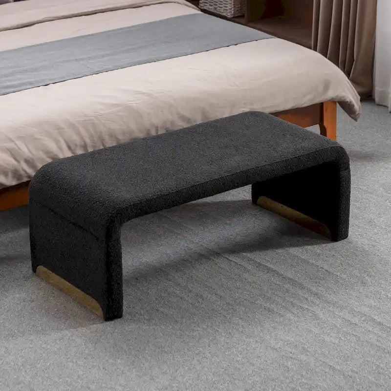 New Boucle Fabric Ottoman Footstool Bedroom Bench Shoe Bench With Gold Metal Legs