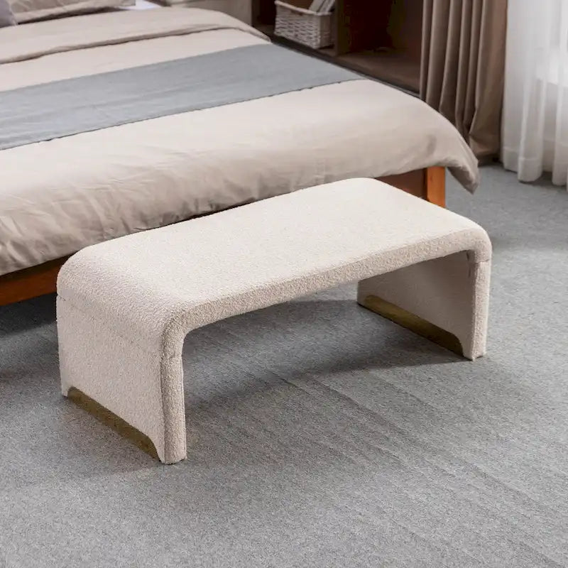 New Boucle Fabric Ottoman Footstool Bedroom Bench Shoe Bench With Gold Metal Legs