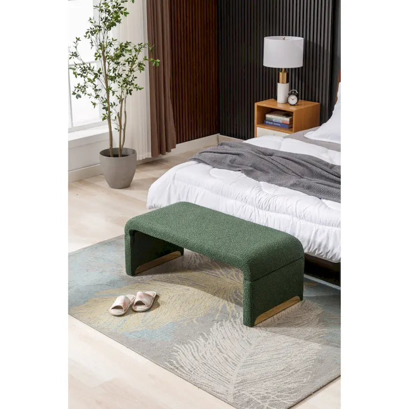 New Boucle Fabric Ottoman Footstool Bedroom Bench Shoe Bench With Gold Metal Legs