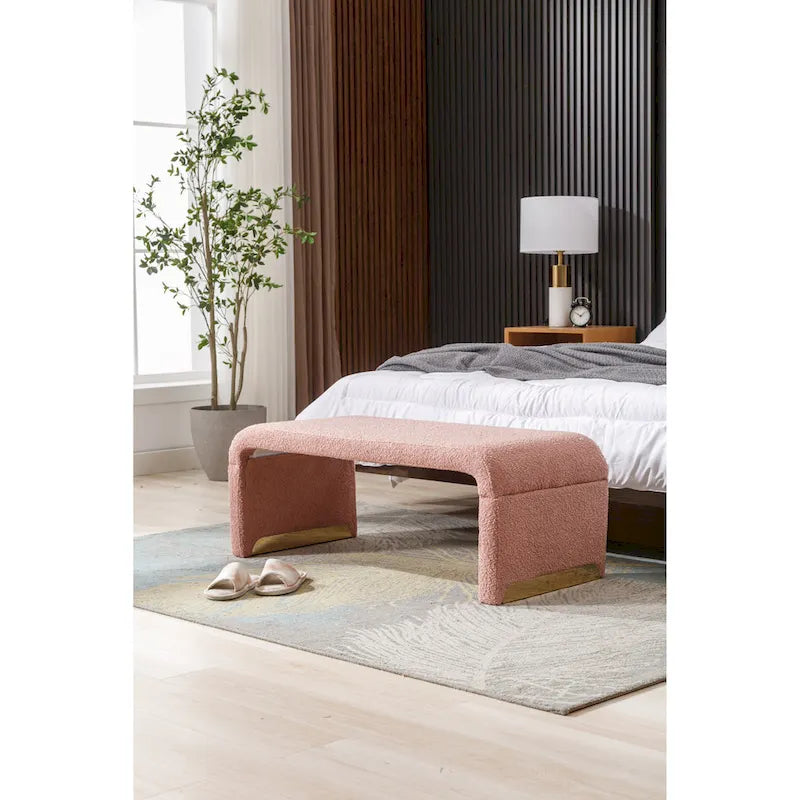 New Boucle Fabric Ottoman Footstool Bedroom Bench Shoe Bench With Gold Metal Legs