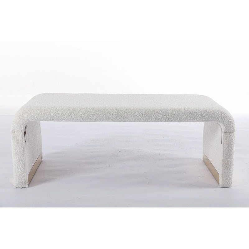New Boucle Fabric Ottoman Footstool Bedroom Bench Shoe Bench With Gold Metal Legs