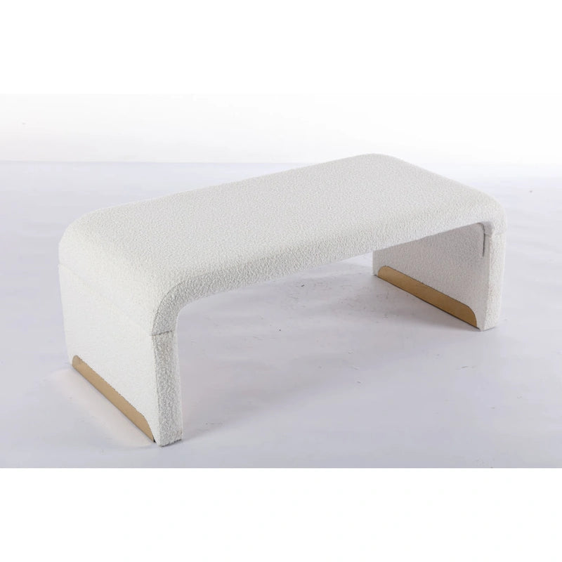 New Boucle Fabric Ottoman Footstool Bedroom Bench Shoe Bench With Gold Metal Legs