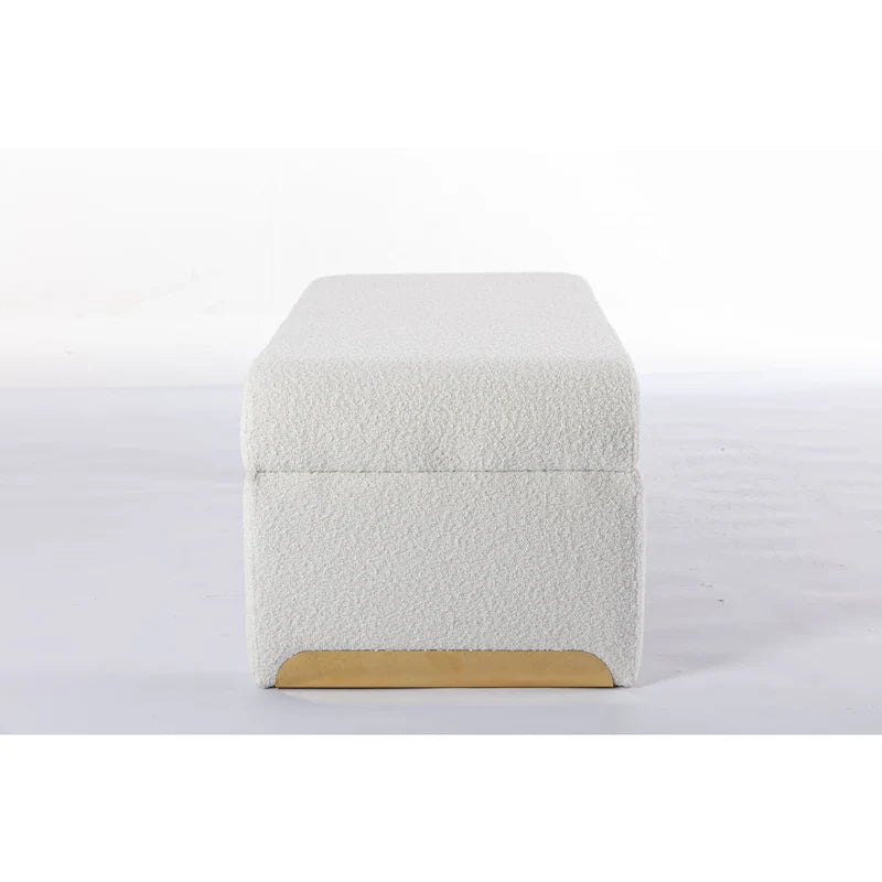 New Boucle Fabric Ottoman Footstool Bedroom Bench Shoe Bench With Gold Metal Legs